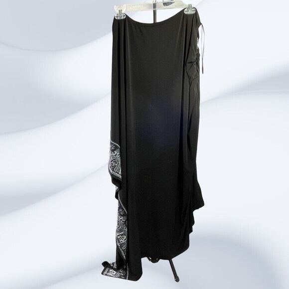 Michael Kors Womens Black Stretch Maxi Asymmetrical Side Boarder  Skirt Size 18W - Picture 1 of 12